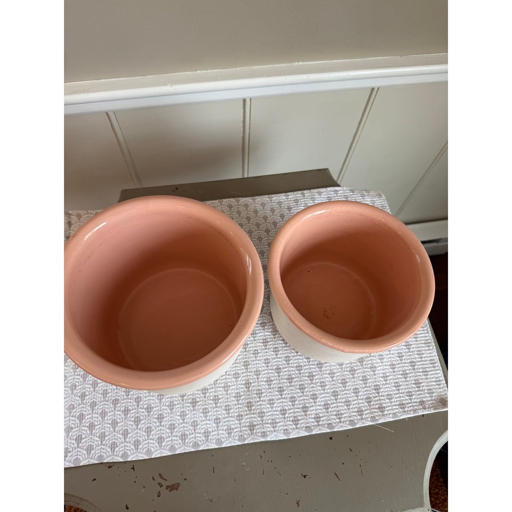 Set of 2 Vintage Italian Ceramic Planters Pink Off White Speckled Earthenware - Picture 4 of 4